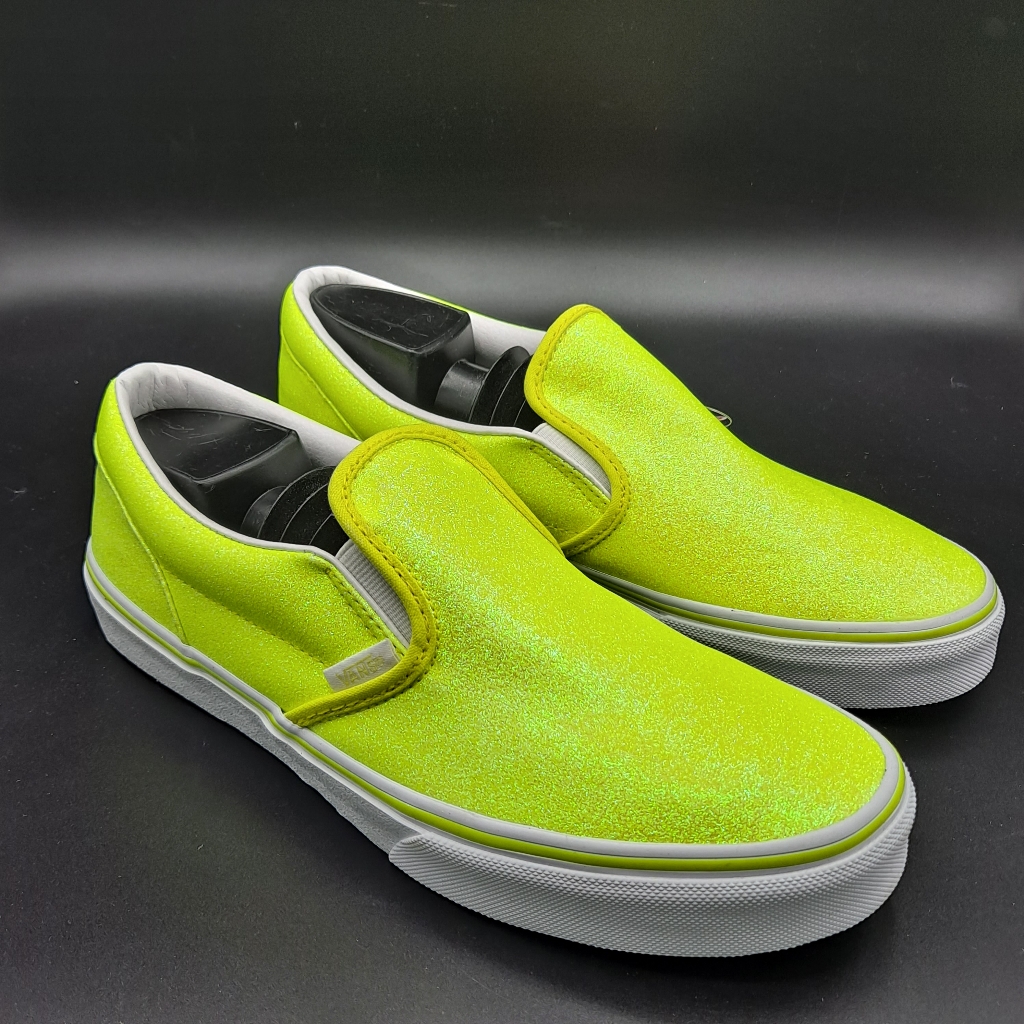 New Vans Classic Slip-On Neon Glitter Yellow Sneaker Shoes
